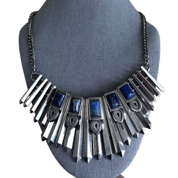 Hand Crafted Jewelry - Bold Faux Lapis Lazuli Choker Bib Necklace